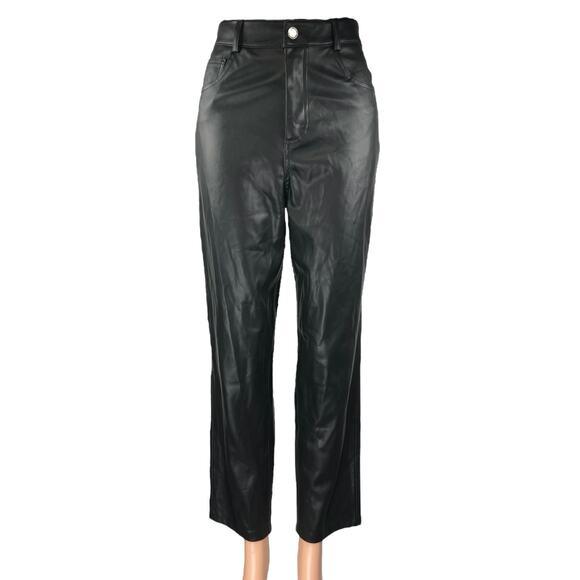 Zara Women's Black Faux Vegan Leather High Waist Straight Leg Trousers Pants 6 - Picture 1 of 5